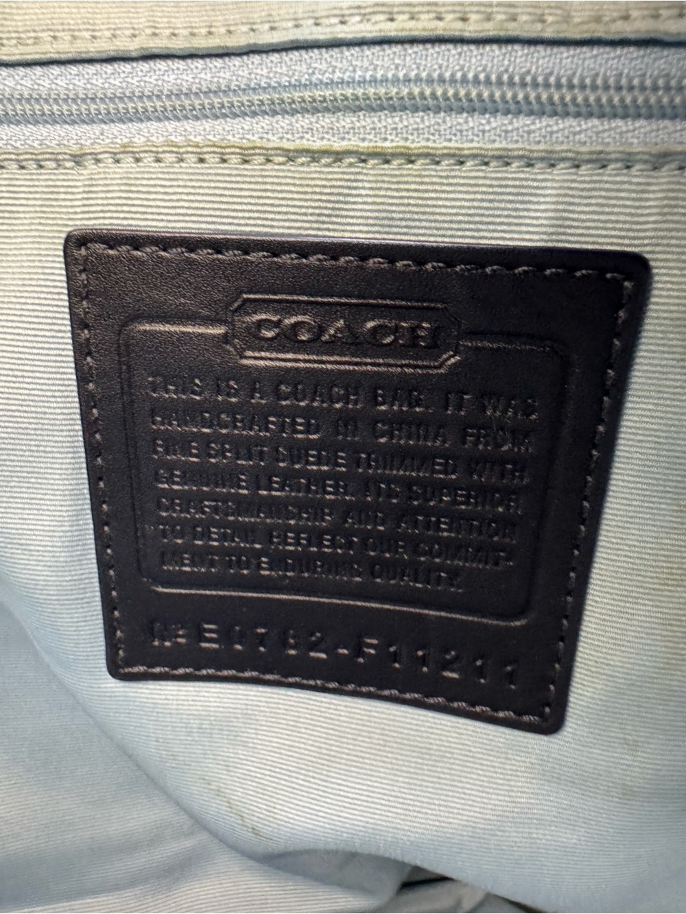 Coach Suede Leather Tote Bag Blue Gray Black Trim large shoulder bag purse - Picture 6 of 6